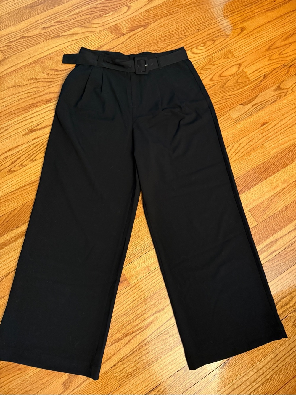 Wide Leg Black Belted Trousers